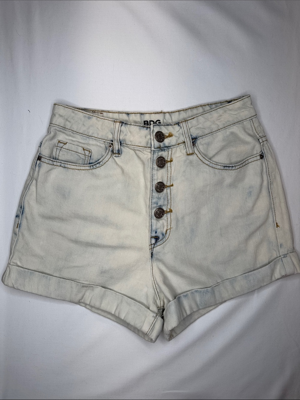 BDG Bleach Dye High-Rise Button-Fly Denim Shorts